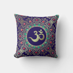 Om Yoga Symbol Mandala Blau Rot Türkis Kissen