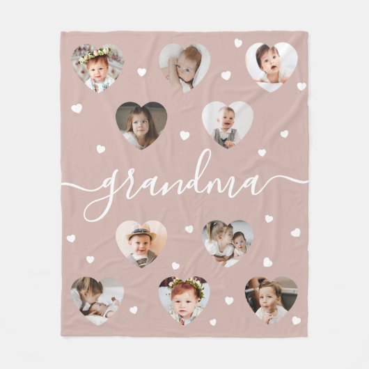 Oma 10-Foto Collage Elegantes Script Dusty Pink Fleecedecke (Vorderseite)
