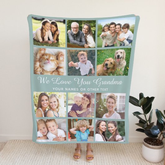 Oma 12 Foto Collage Sage Green Fleecedecke