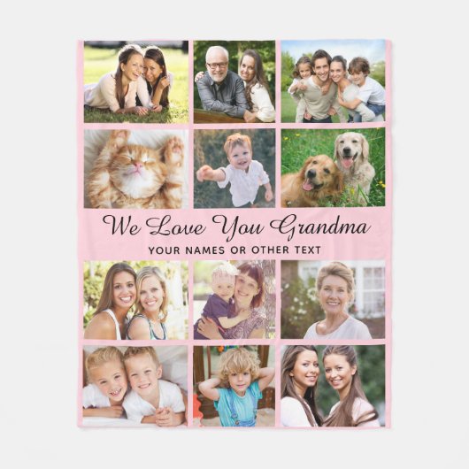 Oma 12 FotoCollage Rosa Fleecedecke (Vorderseite)