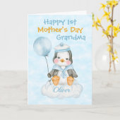 Oma 1. Muttertag Pinguin Blau Karte (Gelbe Blume)