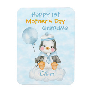 Oma 1. Muttertag Pinguin Blau Magnet