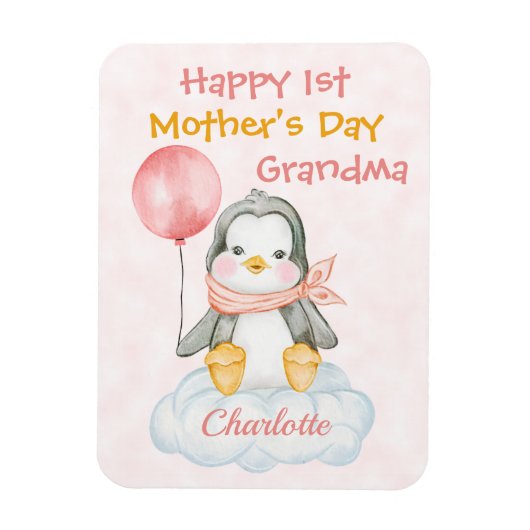 Oma 1. Muttertag Pinguin Pink Magnet (Vertikal)