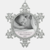 Oma 1. Weihnachten Personalisiertes Foto Granddaug Schneeflocken Zinn-Ornament (Vorderseite)