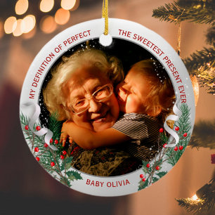 Oma 1. Weihnachtsklassische Silber-Pflanze Keramik Ornament