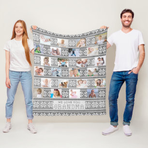 Oma 24 Foto Süßer Schneeflocken Pullover Grau Fleecedecke
