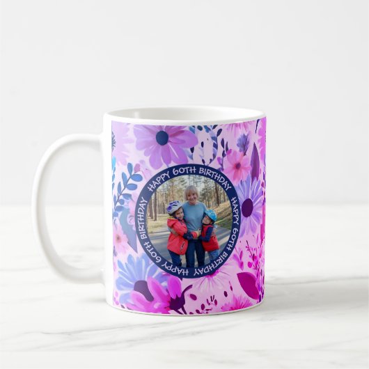 Oma 60. Geburtstag Rosa und blaues Foto Kaffeetasse (Links)