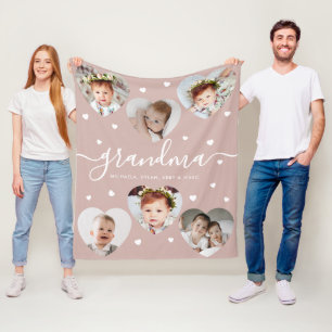 Oma 6-Foto-Collage Elegante Schrift Staubiges Rosa Fleecedecke
