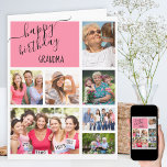 Oma 7 FotoCollage Rosa Personalisiert Geburtstag Karte<br><div class="desc">Personalisierte Geburtstagskarte für Ihre Oma (bearbeitbar). Die Fotovorlage ist für Sie bereit, 7 Ihrer Lieblings-Fotos hinzuzufügen und Sie können auch "Oma" bearbeiten, wenn Sie lieber sagen, nana, grammmie etc. Im Inneren lautet die Karte "Happy Geburtstag" und Sie haben auch die Möglichkeit, Ihre eigene benutzerdefinierte Nachricht hinzuzufügen, abzumelden und Namen(s). Dieses...</div>