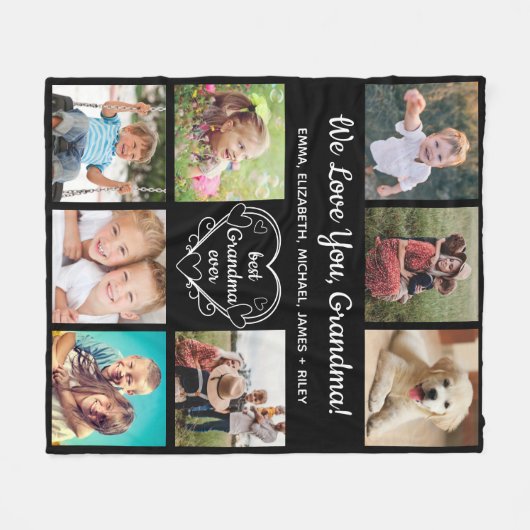 Oma 8 Foto Collage Black Fleecedecke (Vorderseite (Horizontal))
