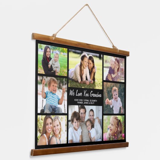 Oma 8 Foto Collage Black Wandteppich Mit Holzrahmen (Gewinkelt)