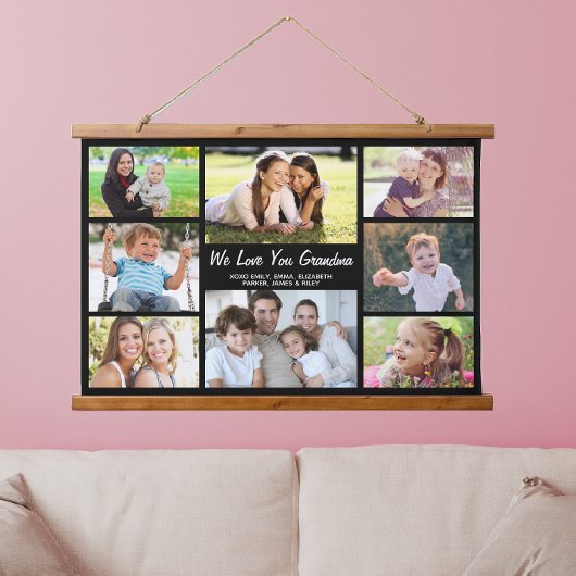 Oma 8 Foto Collage Black Wandteppich Mit Holzrahmen