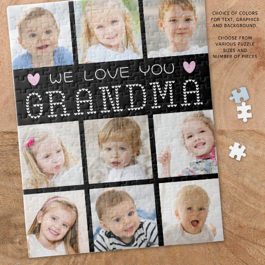 Oma 9 Foto Collage Herz Custom Colors Puzzle