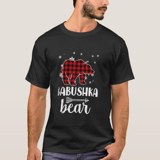 Oma Babushka Bear Xmas Pajama Kariert Buffet T-Shirt (Vorderseite)