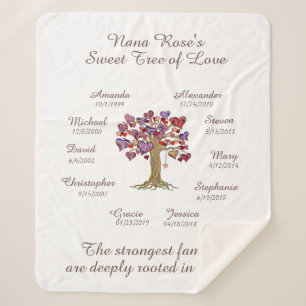 Oma Baumherzen, braun auf weißen 10 Namen/Daten Sherpadecke