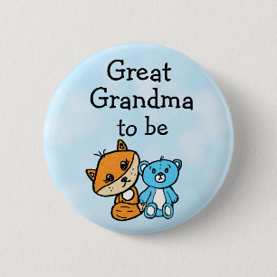 Oma be Little Fox and Teddy Bear Baby Shower Button