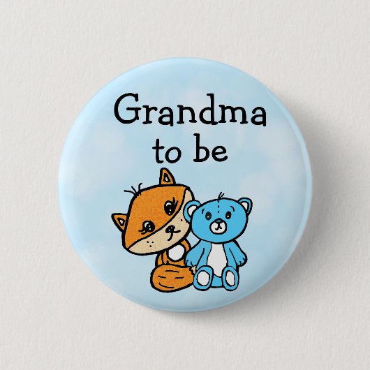 Oma be Little Fox and Teddy Bear Baby Shower Button (Vorderseite)