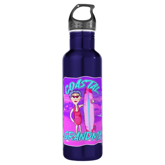 Oma Beach Ästhetischer Trend Surfer an der Küste Edelstahlflasche (Vorderseite)