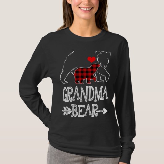 Oma Bear Christmas Pajama Red Buffalo Kariert Fa T-Shirt (Vorderseite)