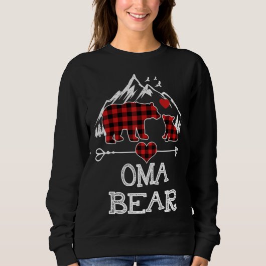 Oma Bear Christmas Pajama Red Kariert Buffalo Fami Sweatshirt (Vorderseite)