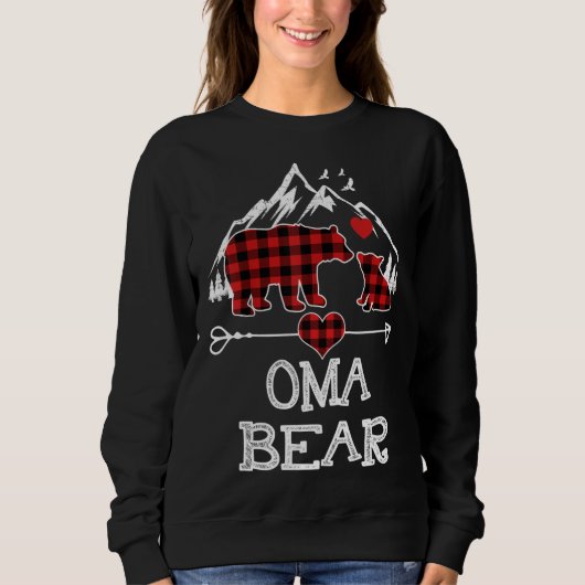 Oma Bear Christmas Pajama Red Kariert Buffalo Fami Sweatshirt (Vorderseite)