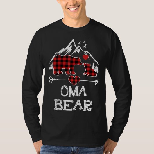 Oma Bear Christmas Pajama Red Kariert Buffalo Fami T-Shirt (Vorderseite)