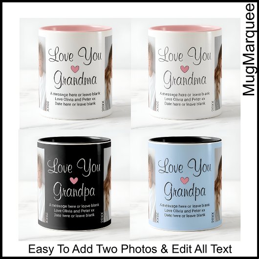 Oma Birthday Message & Two Foto, White C00 Zweifarbige Tasse