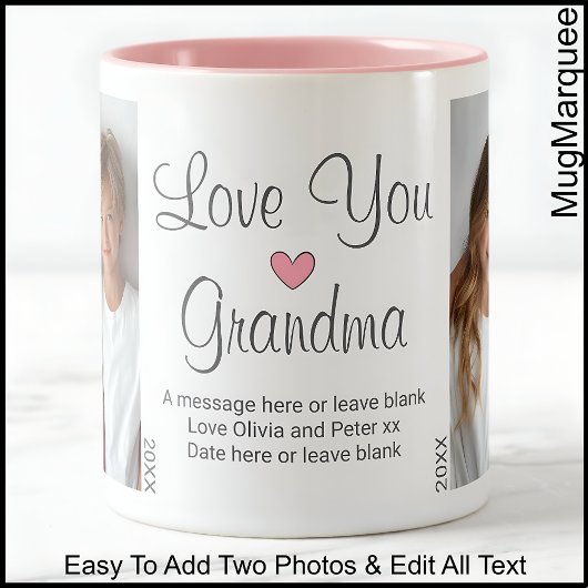 Oma Birthday Message & Two Foto, White C00 Zweifarbige Tasse