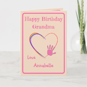 Oma Birthday mit Herz und Handdruck Karte