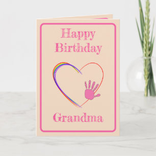 Oma Birthday mit Herz- und Handdruckkarte Karte