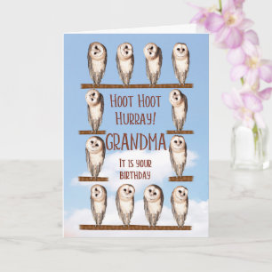 Oma Birthday, neugierige Eulen Karte