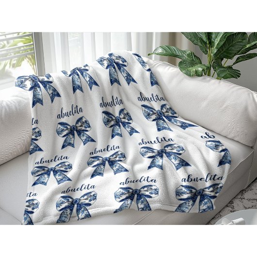Oma Blaue Schleife mit Blumen, Erste Oma Fleecedecke