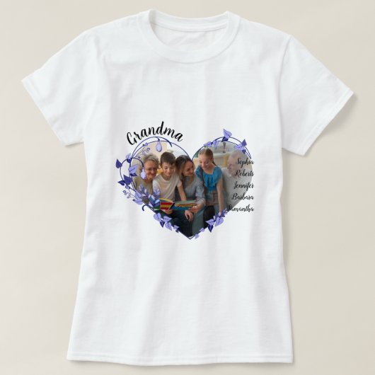 Oma Blume Herzstück mit Großkindern Namen & Foto T-Shirt (Design vorne)