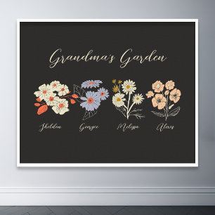 Oma-Blumengarten Custom 4 Name Vintage Blumen Poster