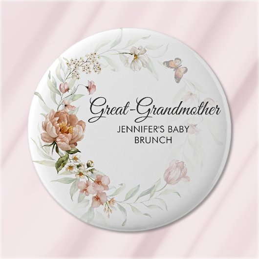 Oma Blush Pink Blumen Baby Shower/Brunch Button