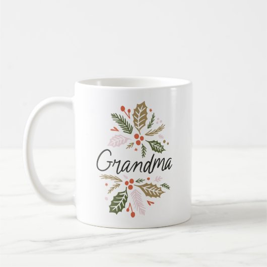 Oma Bright Holly Christmas Black Script Kaffeetasse (Links)