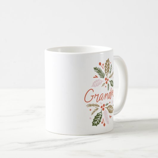 Oma Bright Holly Weihnachts-Rotes Skript Kaffeetasse (VorderseiteRechts)