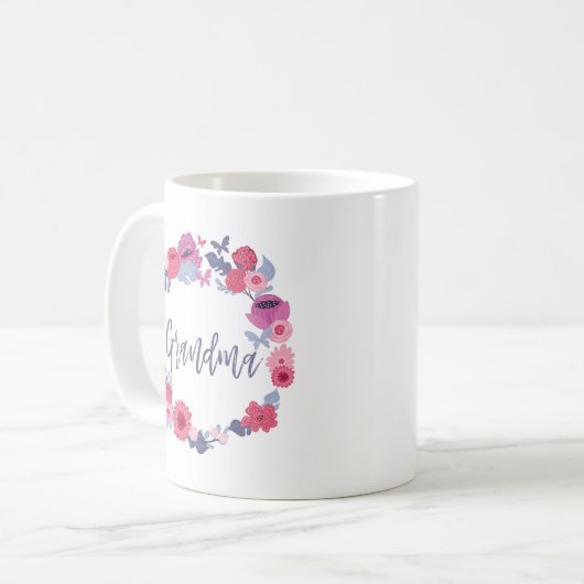 Oma Brush Script Blumenschmetterling Rosa Kraut Kaffeetasse (Vorderseite Links)