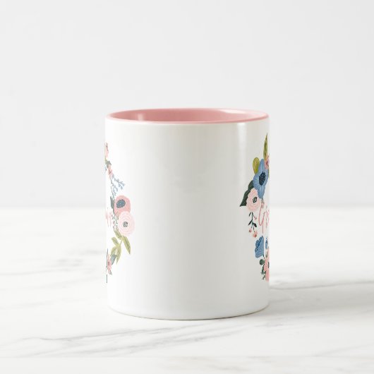 Oma Brush Script Typografic Floral Wreath Zweifarbige Tasse (Mittel)