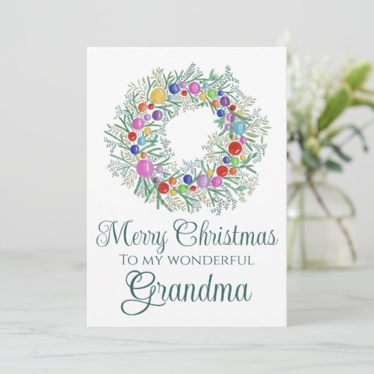 Oma bunter Weihnachtskranz Feiertagskarte (Stehend Vorderseite)