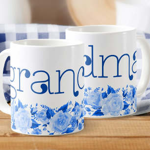Oma China Blue Watercolor Rose Kaffeetasse