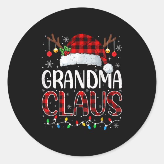 Oma Claus Christmas Lights Pajama Familienspiel Runder Aufkleber (Vorderseite)