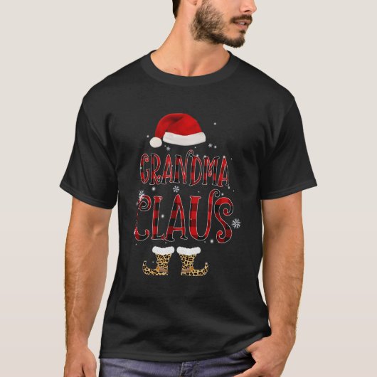 Oma Claus Leopard Pajama Weihnachtsgeschenk für Ma T-Shirt (Vorderseite)