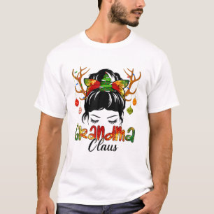 Oma Claus Messy Bun Wink Augen Weihnachtsdekoratio T-Shirt