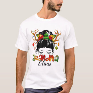 Oma Claus Messy Bun Wink Augen Weihnachtsdekoratio T-Shirt