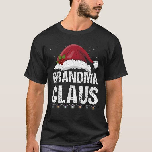 Oma Claus Weihnachtslicht Weihnachtsmannmütze Matc T-Shirt (Vorderseite)