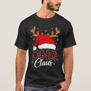 Oma Claus Weihnachtsmannmütze Reindeer Red Kariert T-Shirt