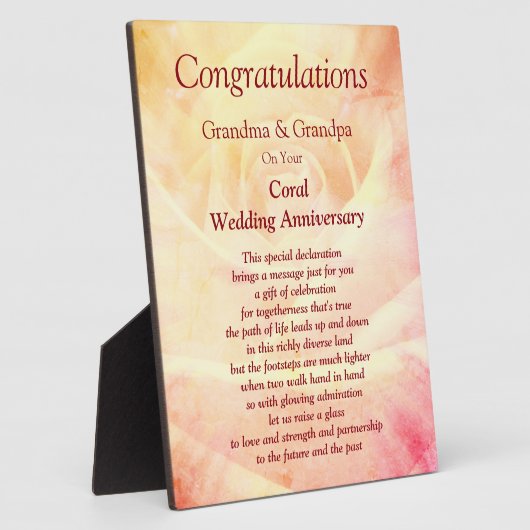 Oma Coral Wedding Anniversary Fotoplatte (Seite)