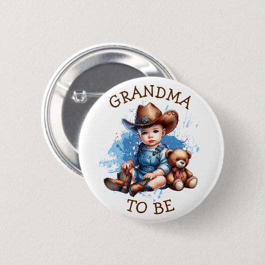 Oma | Cowboy und Teddy Bear Babydusche Button (Vorne & Hinten)
