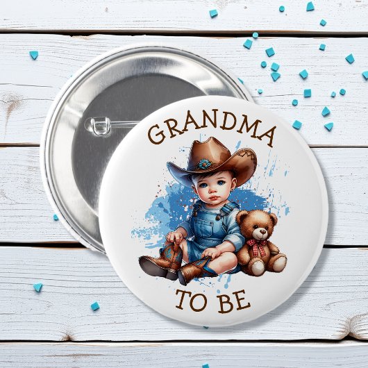 Oma | Cowboy und Teddy Bear Babydusche Button